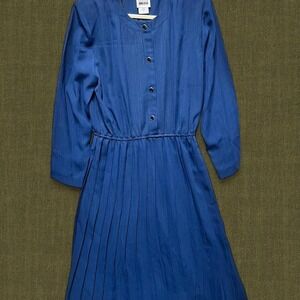 Vintage 1990s Leslie Fay Navy Pleated Midi Dress - size 14 - Large/XL